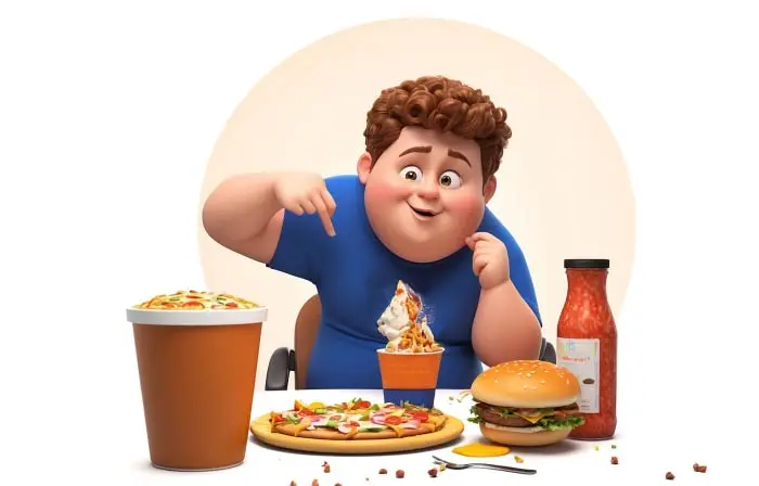 Boy Eating Fast Food 3D Picture Cartoon Design Illustration